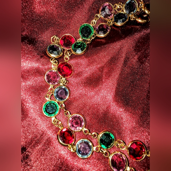 Vintage Swarovski Crystal Bezel Set Gold Tone Necklace - Picture 2 of 6